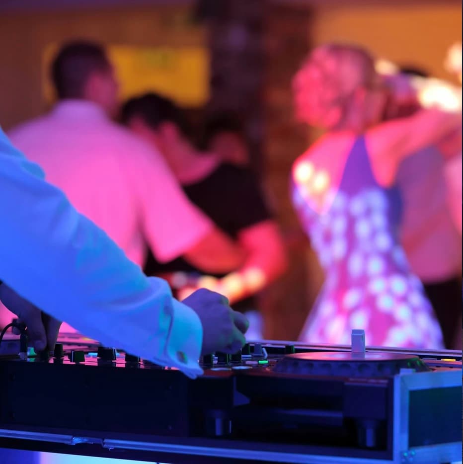 Professional event lighting and effects at a wedding venue